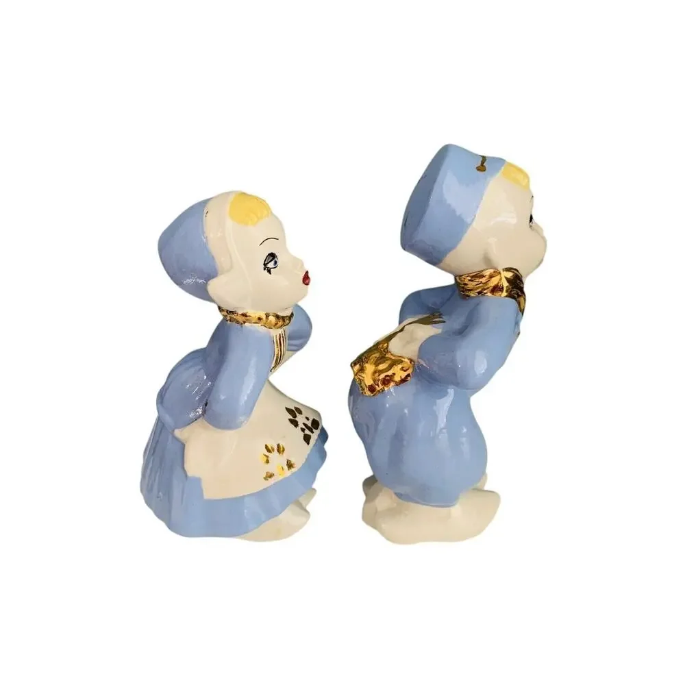 FJS Ceramic Dutch Boy and Milk Maid Kissing Ceramic 6 1/2" Figurines - Picture 4 of 9